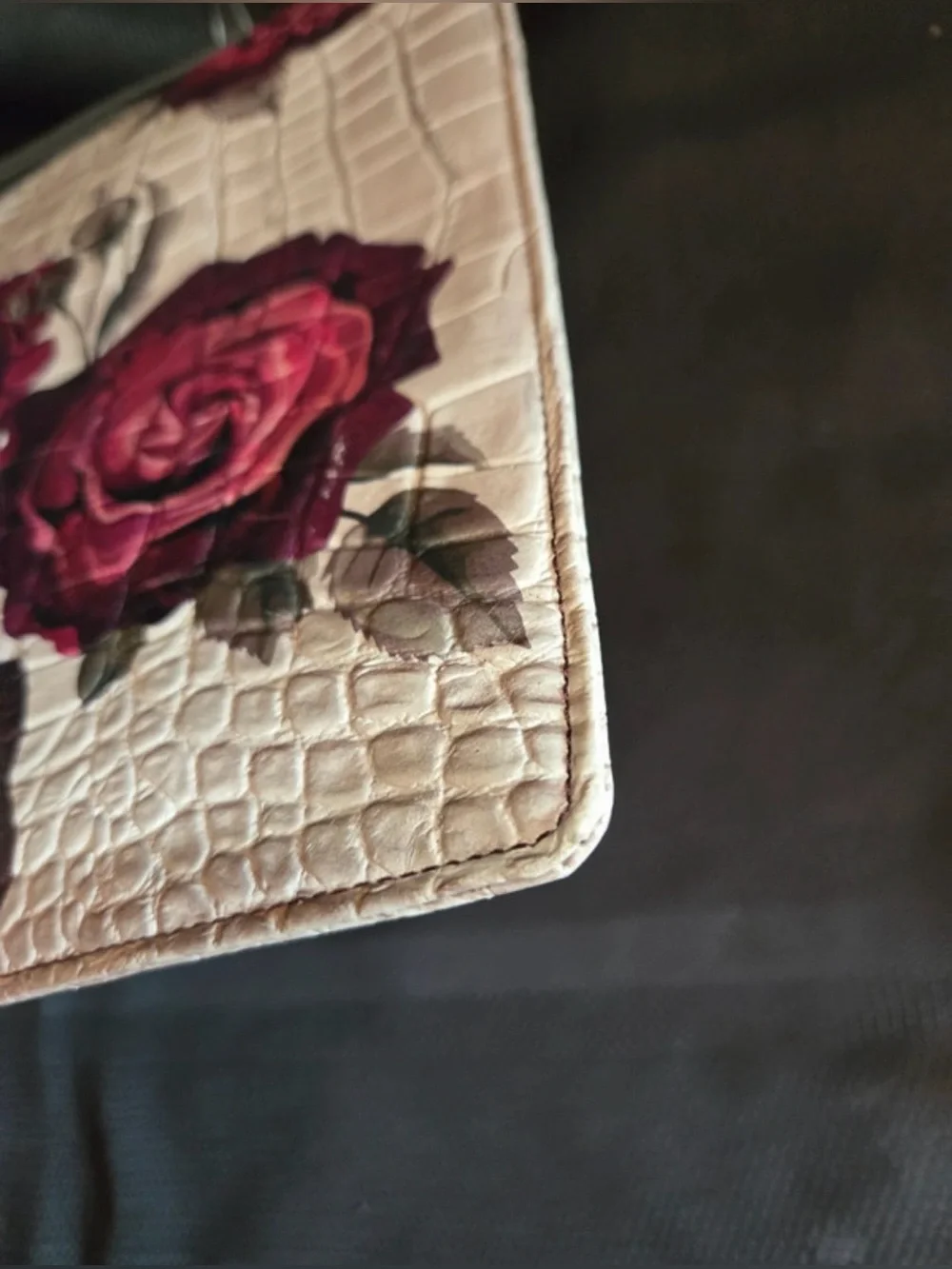Brighton Chianti Painted Victoria Rose Croc-Embossed Leather Wristlet Clutch